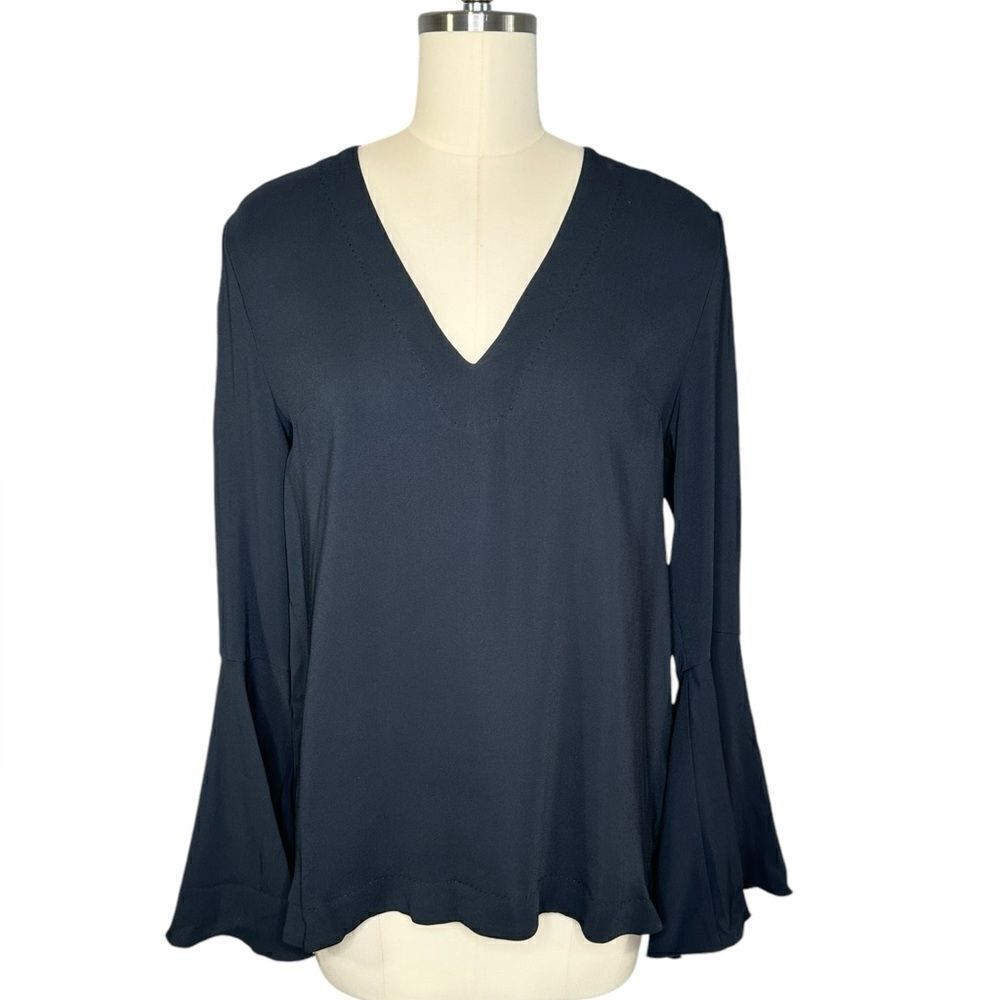 Les Copains Black V Neck Bell Sleeve Top | Size S